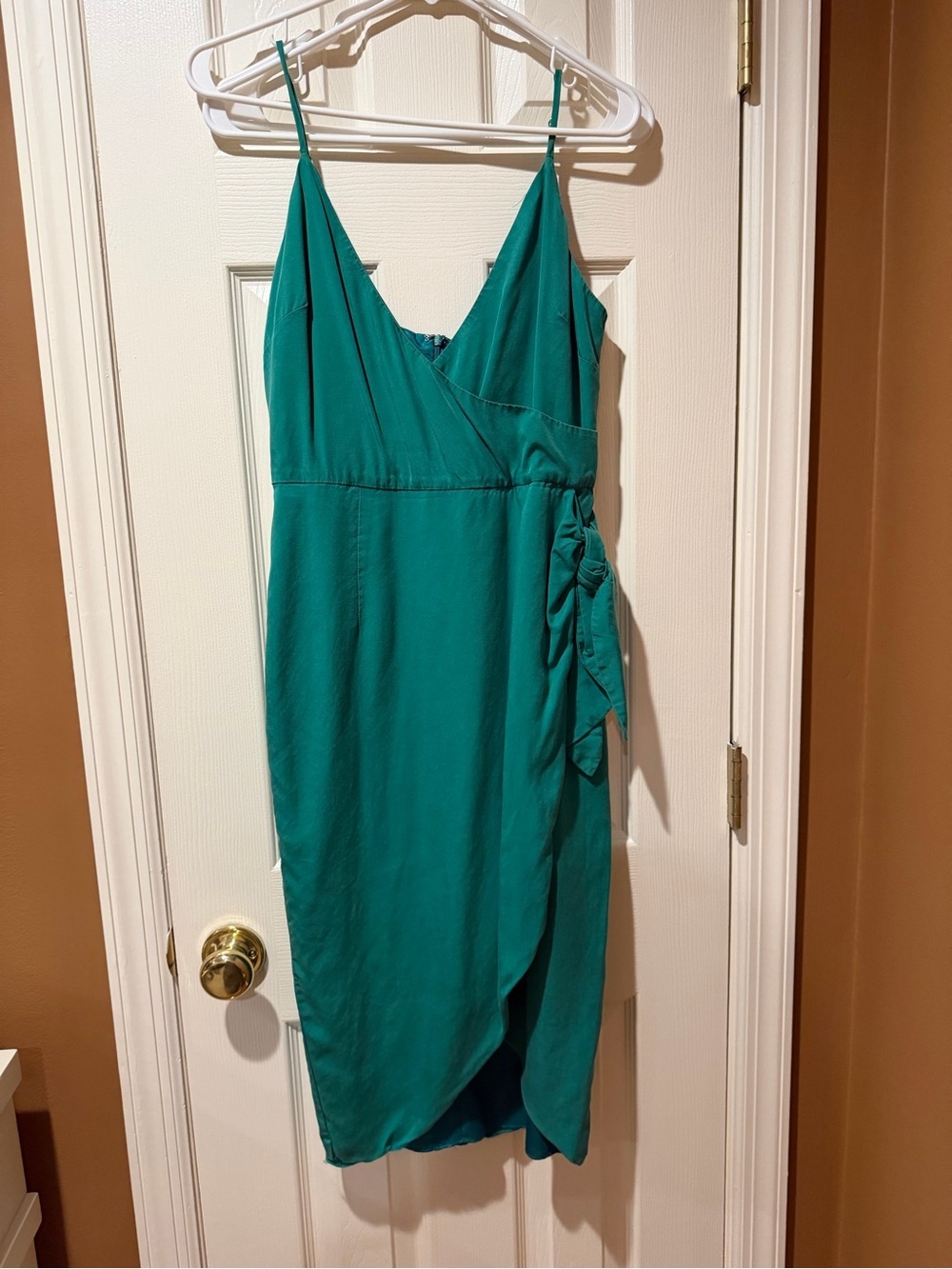 Lovers + Friends Teal Wrap Midi Dress with Side Tie - Picture 1 of 4